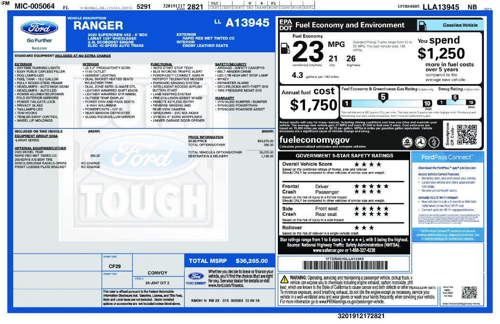 2020 Ford Ranger Lariat