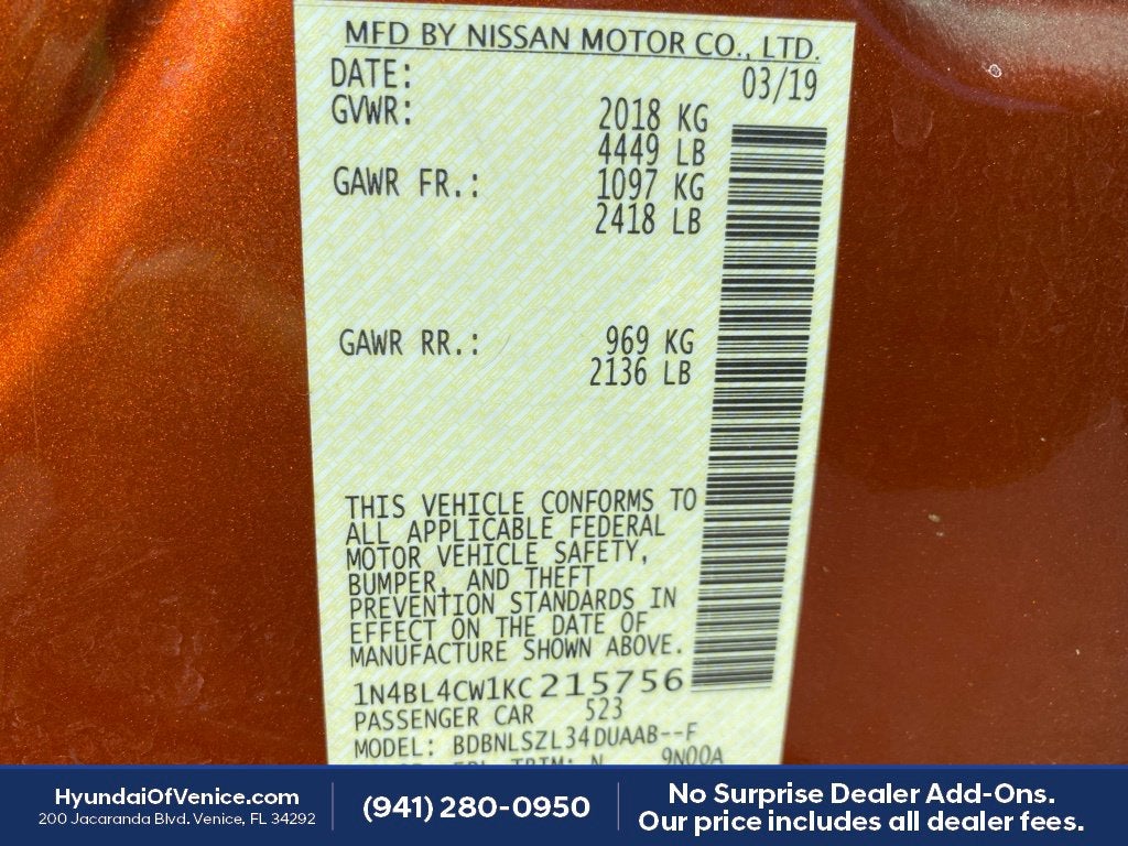 2019 Nissan Altima 2.5 SR