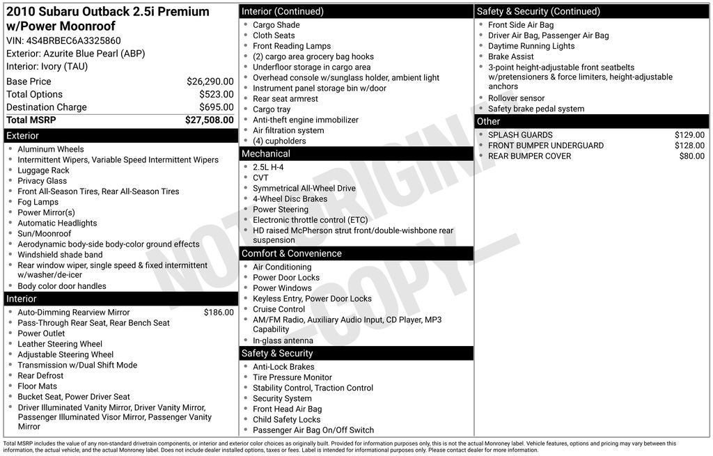 2010 Subaru Outback 2.5i Premium