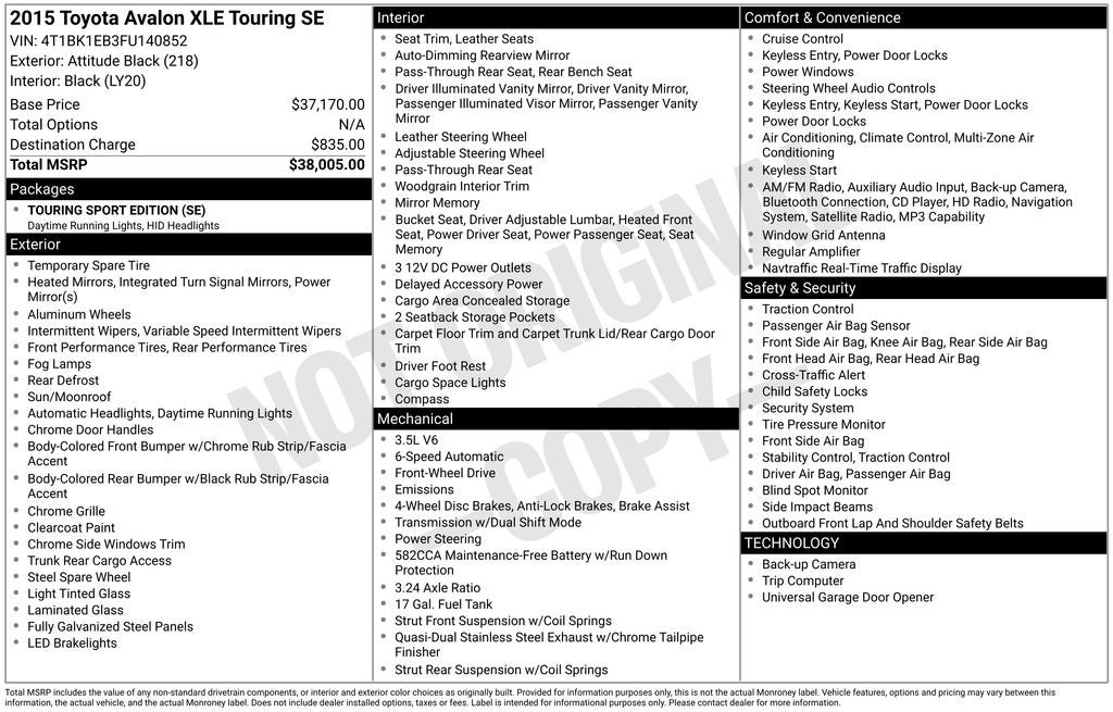 2015 Toyota Avalon Base