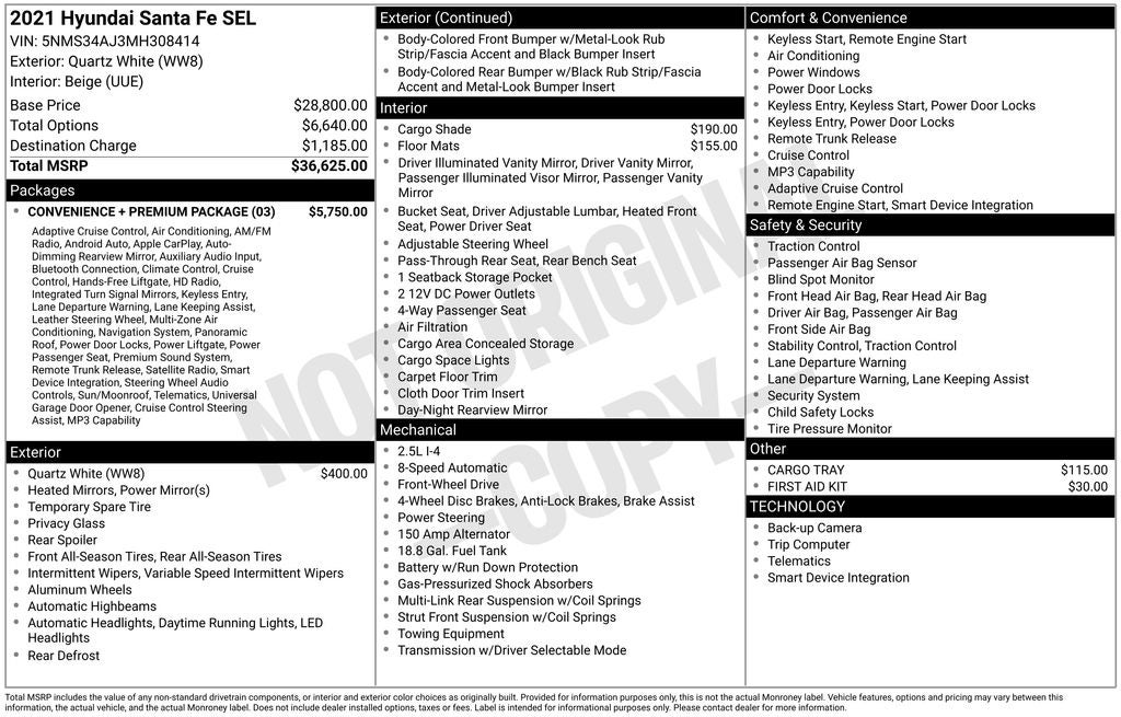 2021 Hyundai SANTA FE SEL Convenience + Premium Package