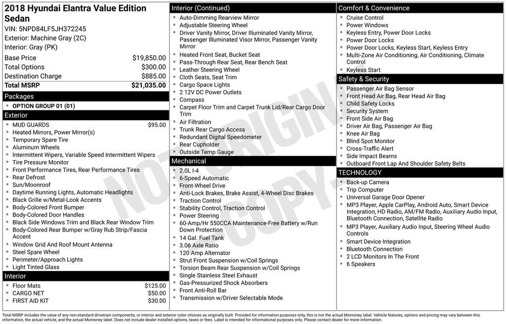 2018 Hyundai ELANTRA Value Edition