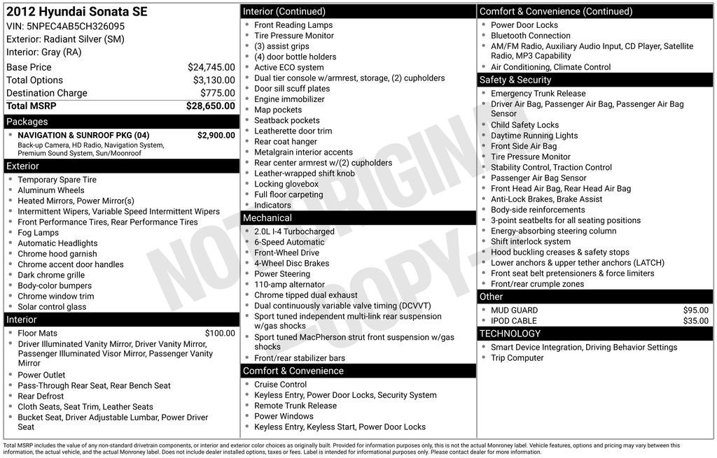 2012 Hyundai SONATA SE