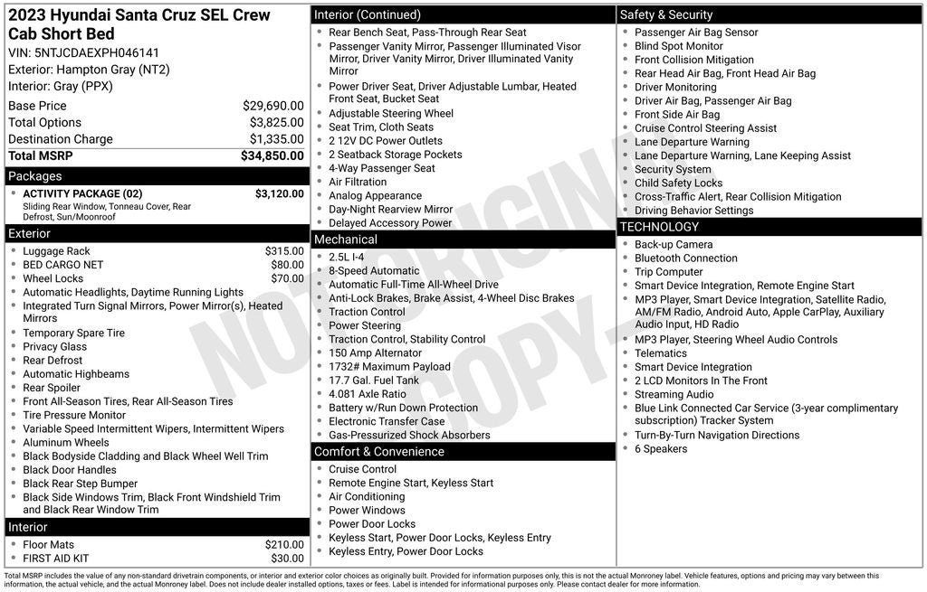 2023 Hyundai SANTA CRUZ SEL Activity Package