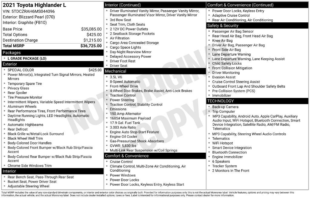 2021 Toyota Highlander L