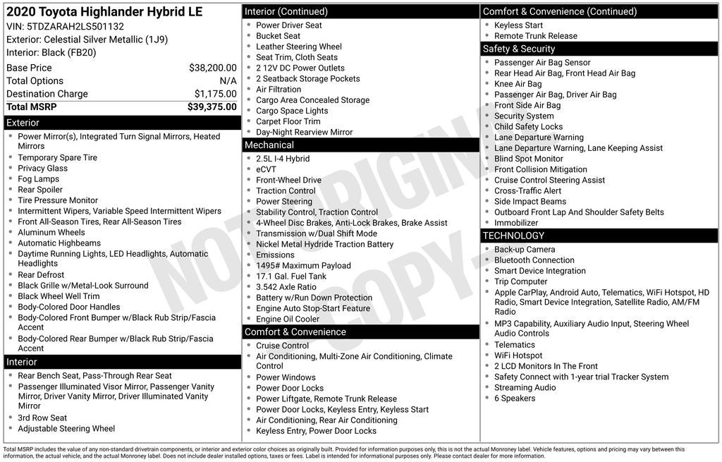 2020 Toyota Highlander Hybrid LE