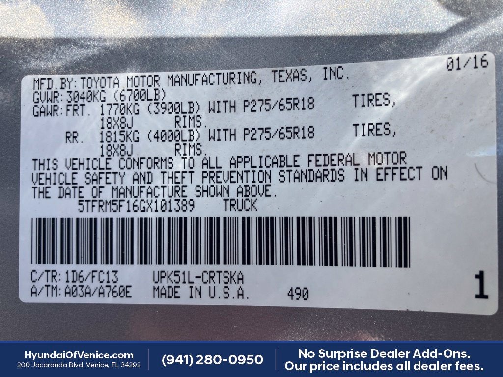 2016 Toyota Tundra SR5 4.6L V8