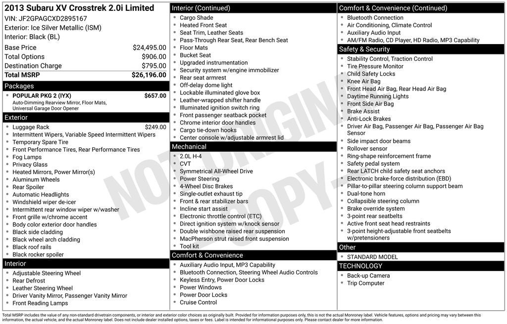 2013 Subaru XV Crosstrek 2.0i Limited