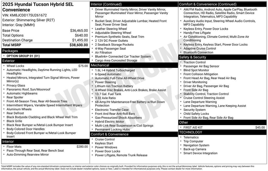 2025 Hyundai TUCSON HYBRID SEL Convenience