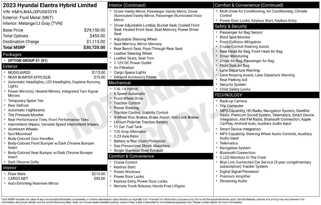 2023 Hyundai ELANTRA HYBRID Limited